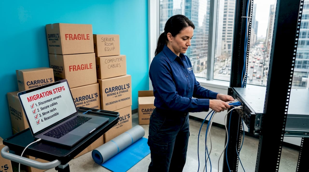 Specialist disconnecting office server cables