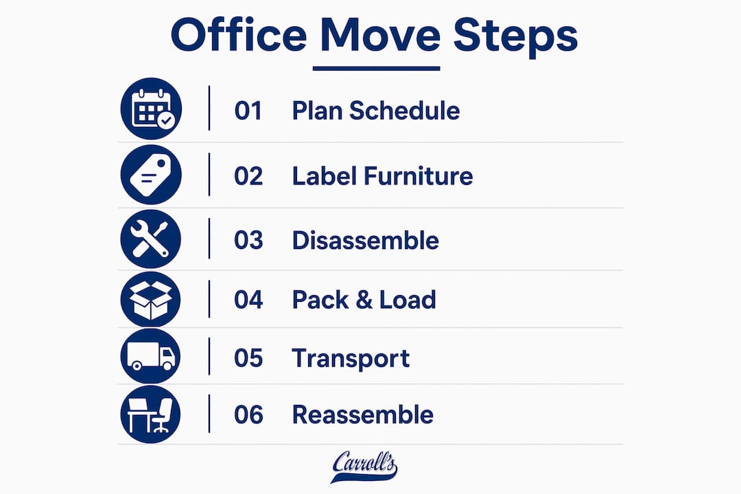 Infographic illustrating office move process steps