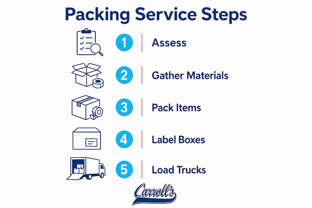 Infographic illustrating packing service steps