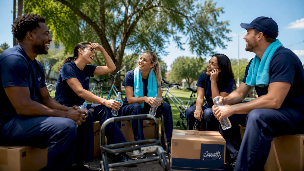 Moving crew taking a friendly break together