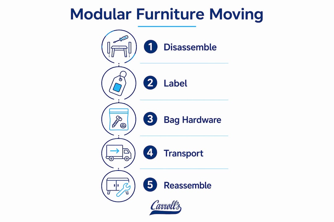 Infographic depicting modular furniture moving steps