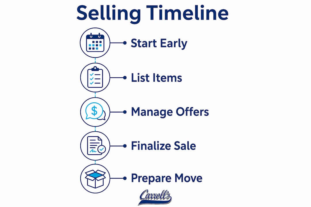 Infographic illustrating furniture selling timeline steps