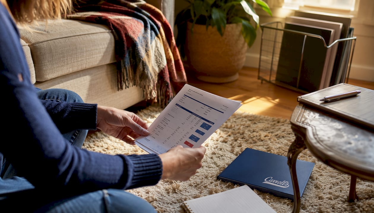 Hands reviewing moving cost estimate calculations