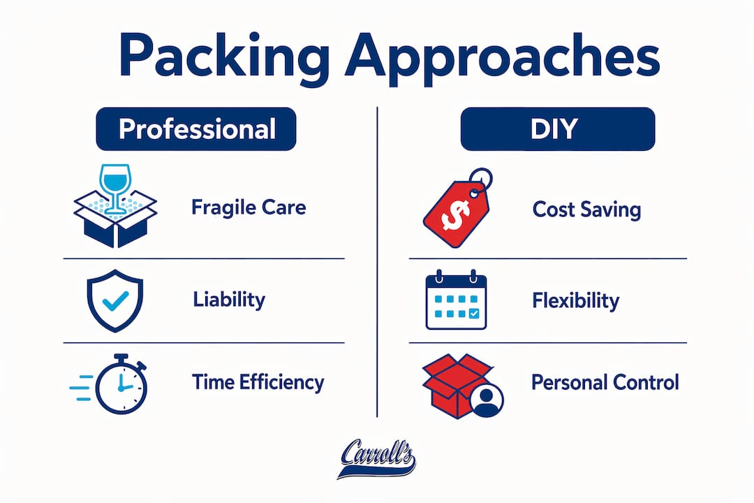 Infographic comparing professional and DIY packing approaches