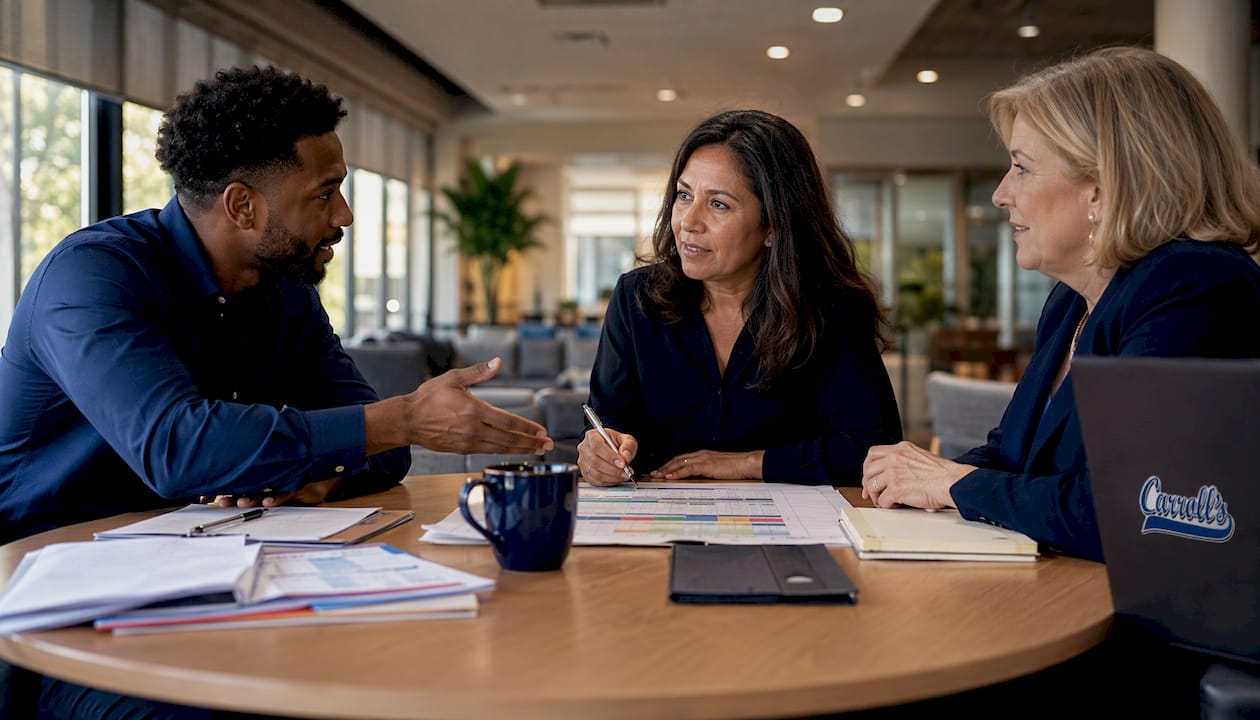 Team discussing office move cost planning