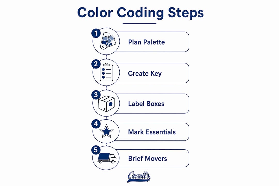 Infographic detailing color coding steps for moving