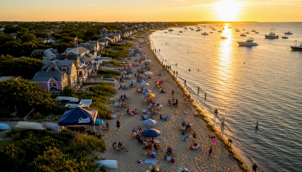 Aerial summer scene showing Nantucket population swell