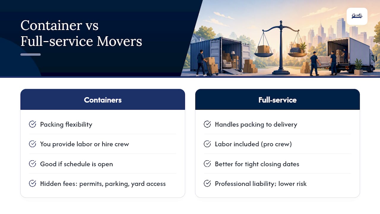 Diagram comparing container services and full-service movers