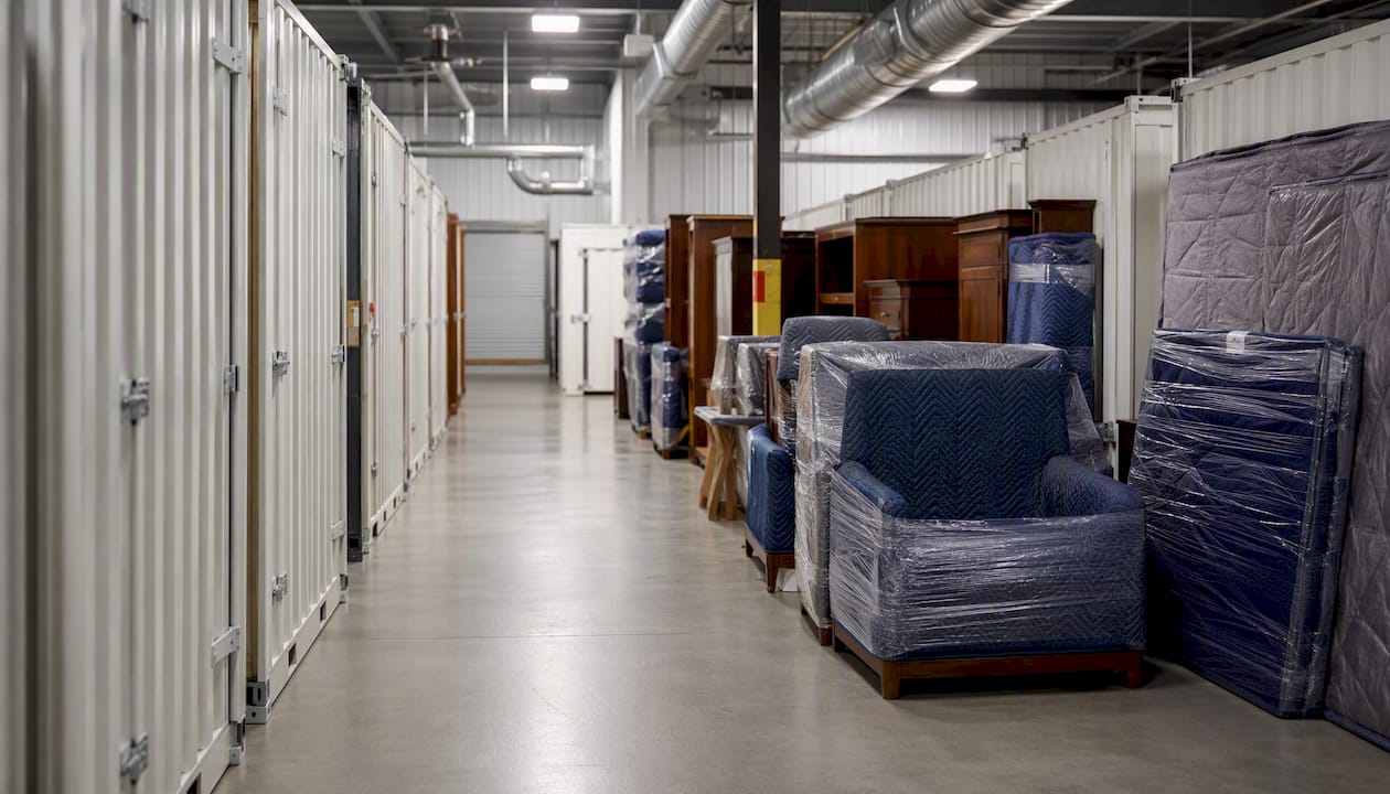 Climate-controlled storage warehouse interior