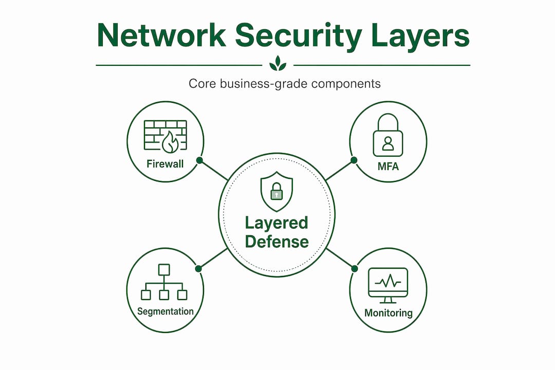 Infographic showing main layers of network security