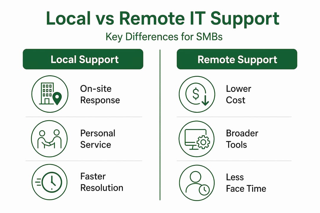 Infographic comparing local and remote IT support features