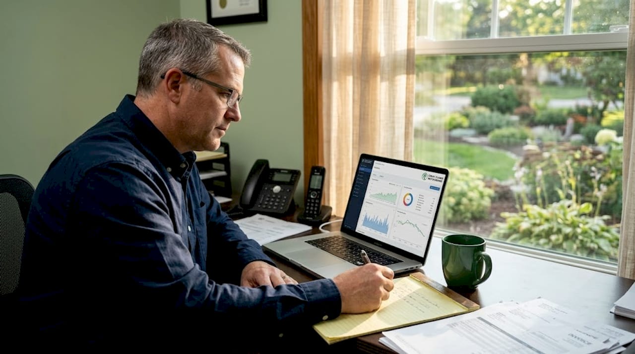 IT support technician working at small office desk