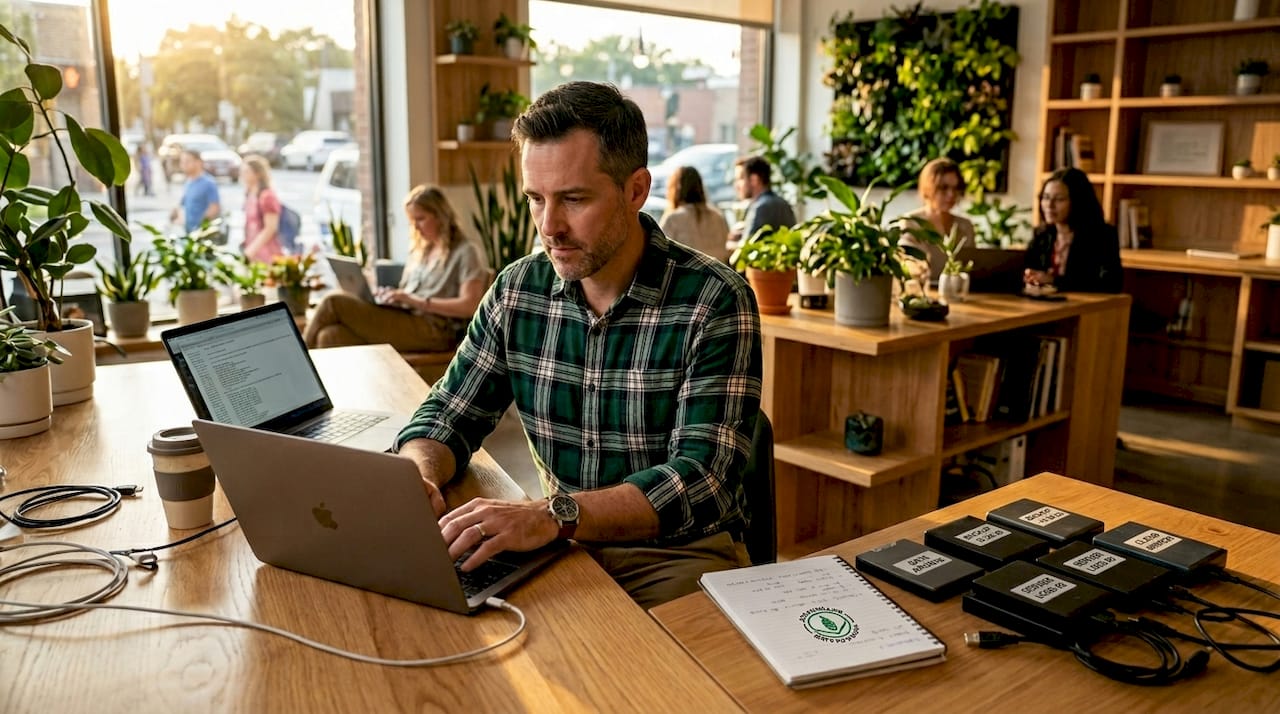 IT technician reviewing backup logs and recovery