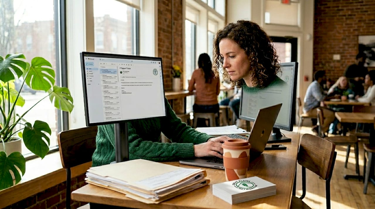 Small business owner working with IT support