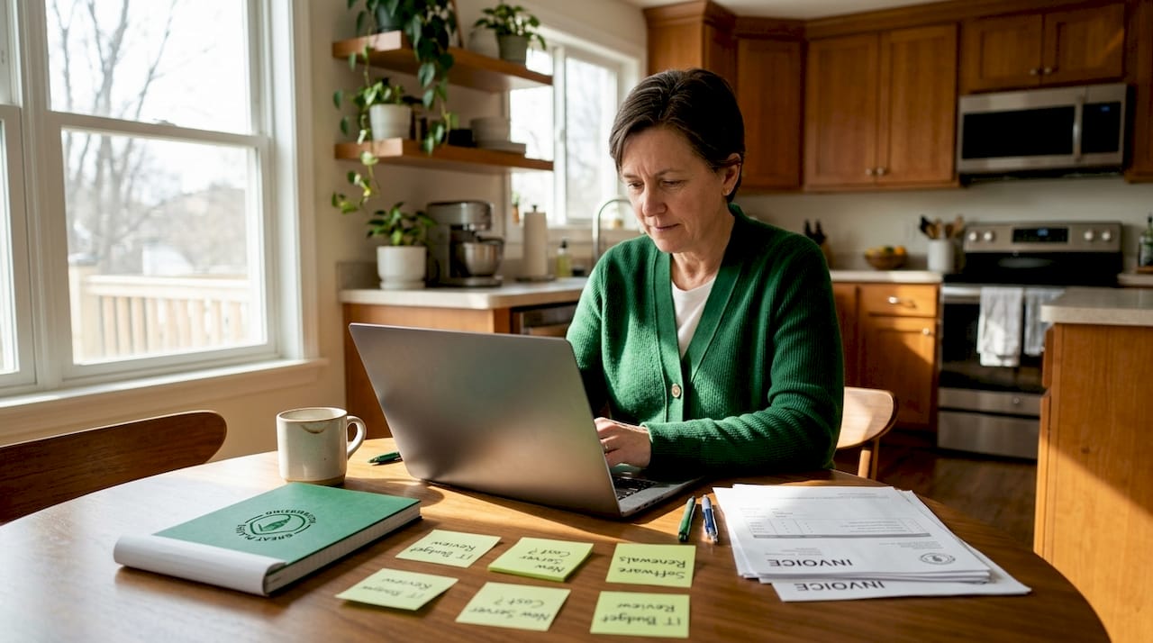 Small business owner reviewing IT budget plan