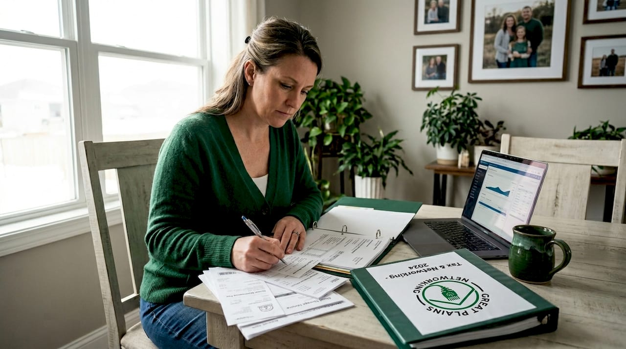 Manager sorting IT expense documentation at home