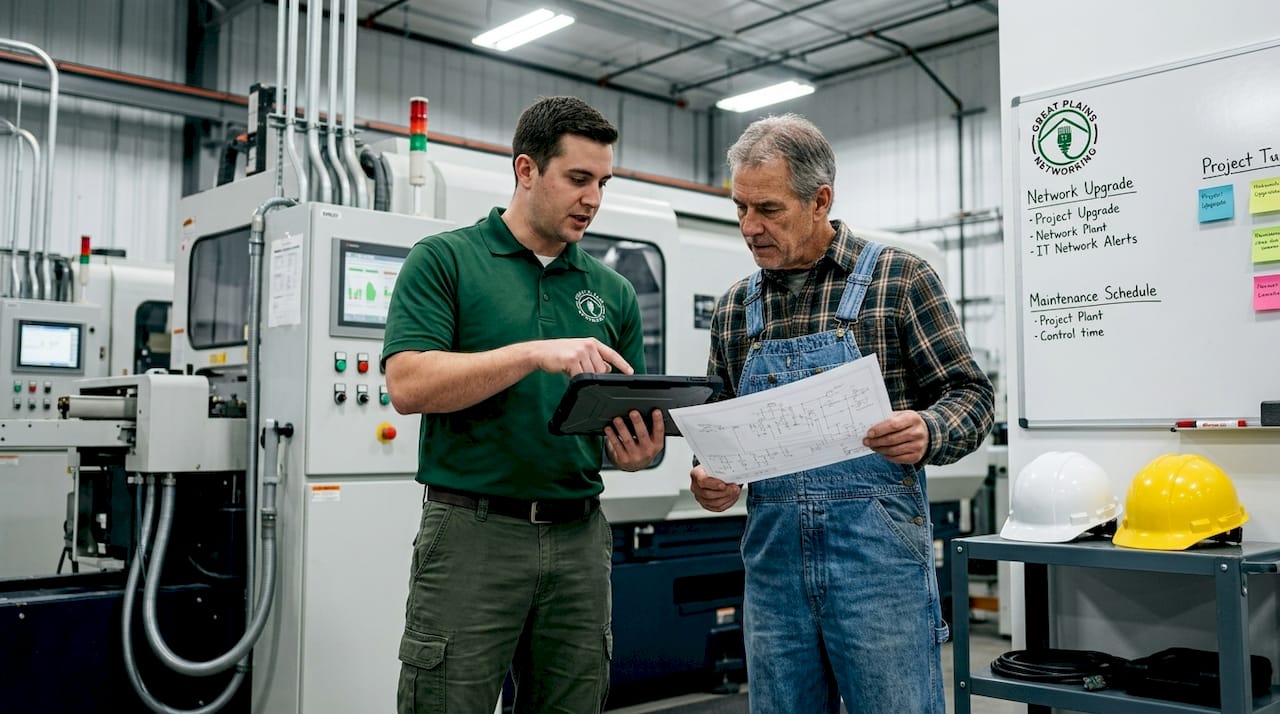IT and OT workers collaborate on factory security
