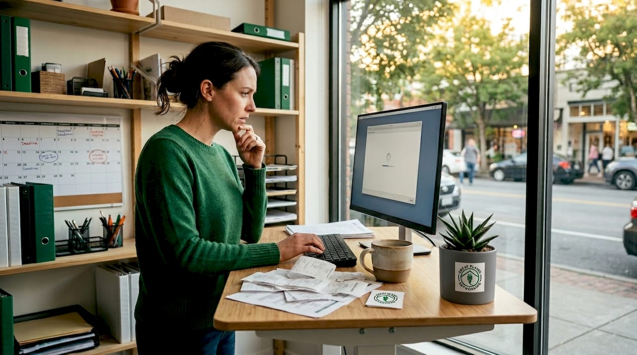 Small business owner troubleshooting IT problem