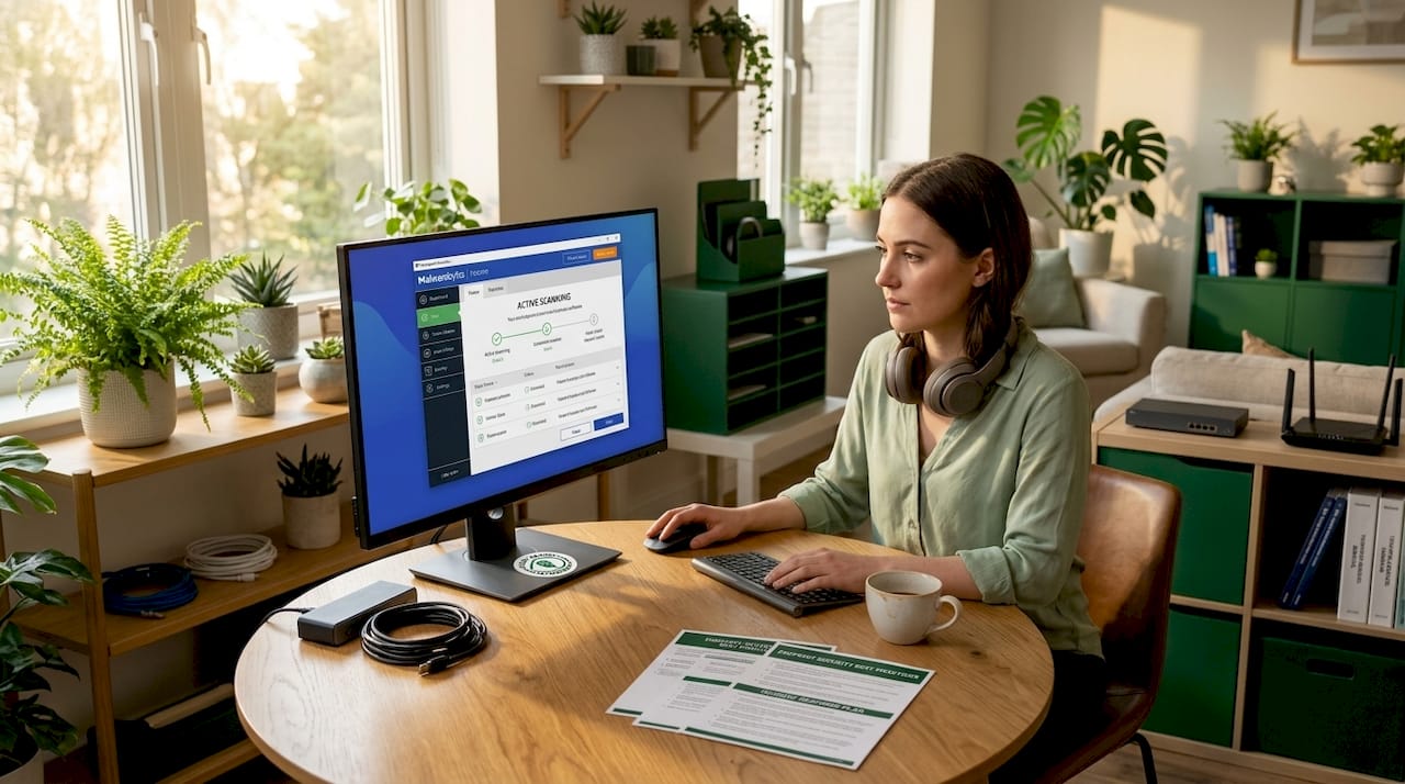 IT technician reviewing endpoint protection software