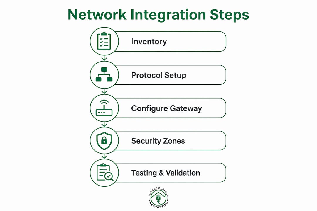Infographic illustrating steps for integrating industrial equipment