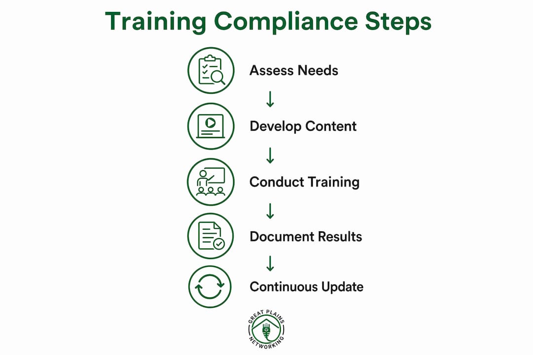 Infographic showing nonprofit cybersecurity training compliance steps