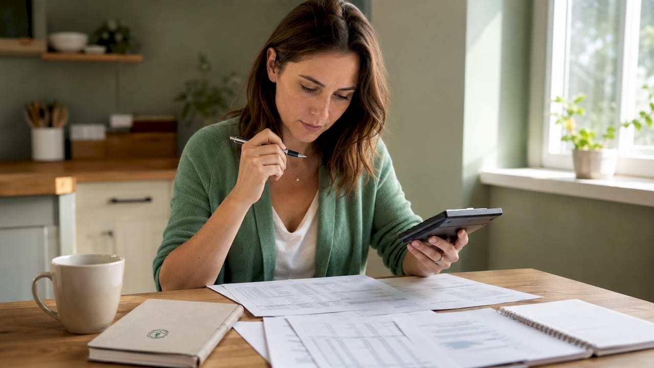 Small business owner reviewing IT budget documents