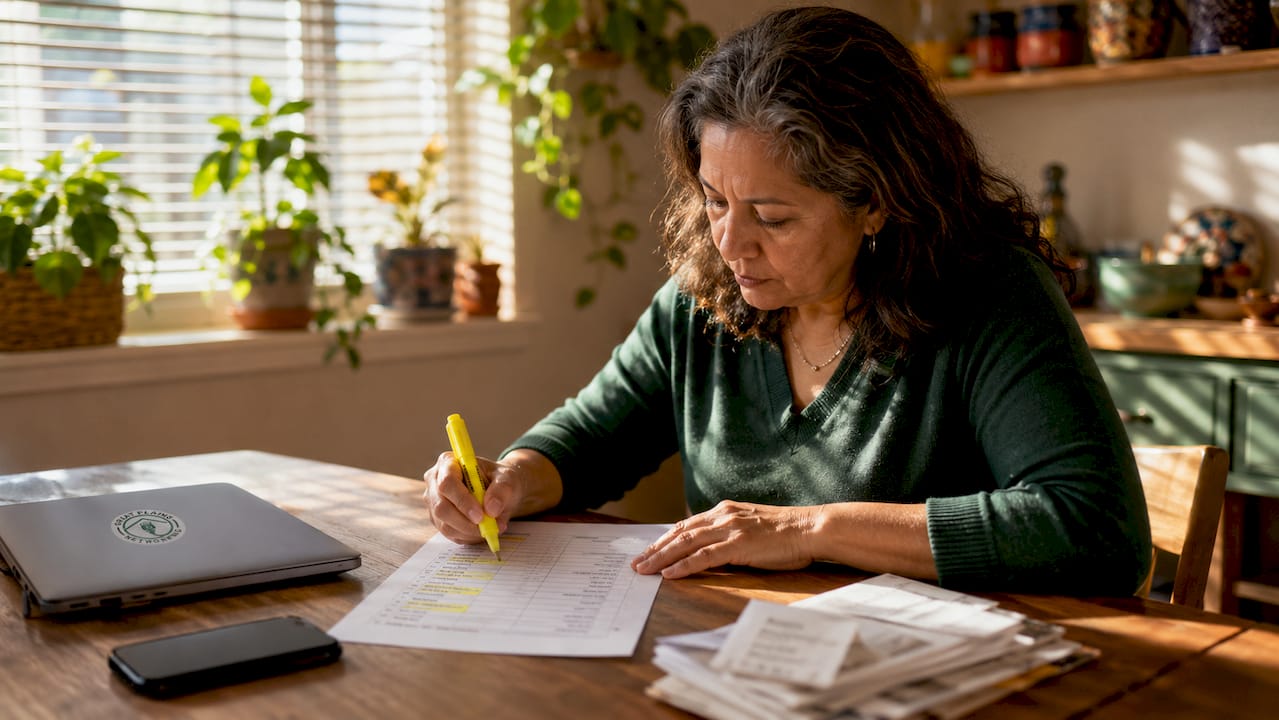 Small business owner reviewing tech checklist
