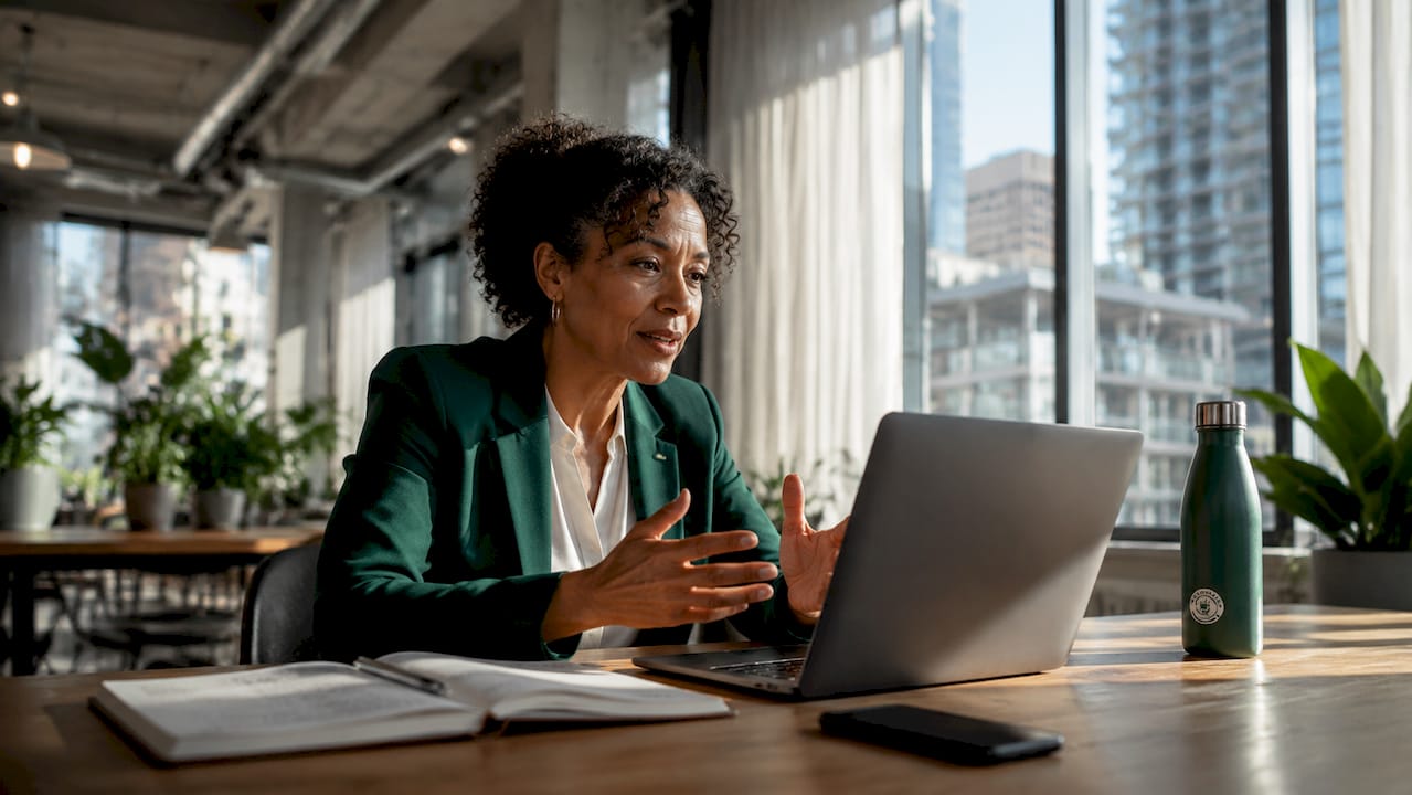 Businesswoman video calling for IT outsourcing