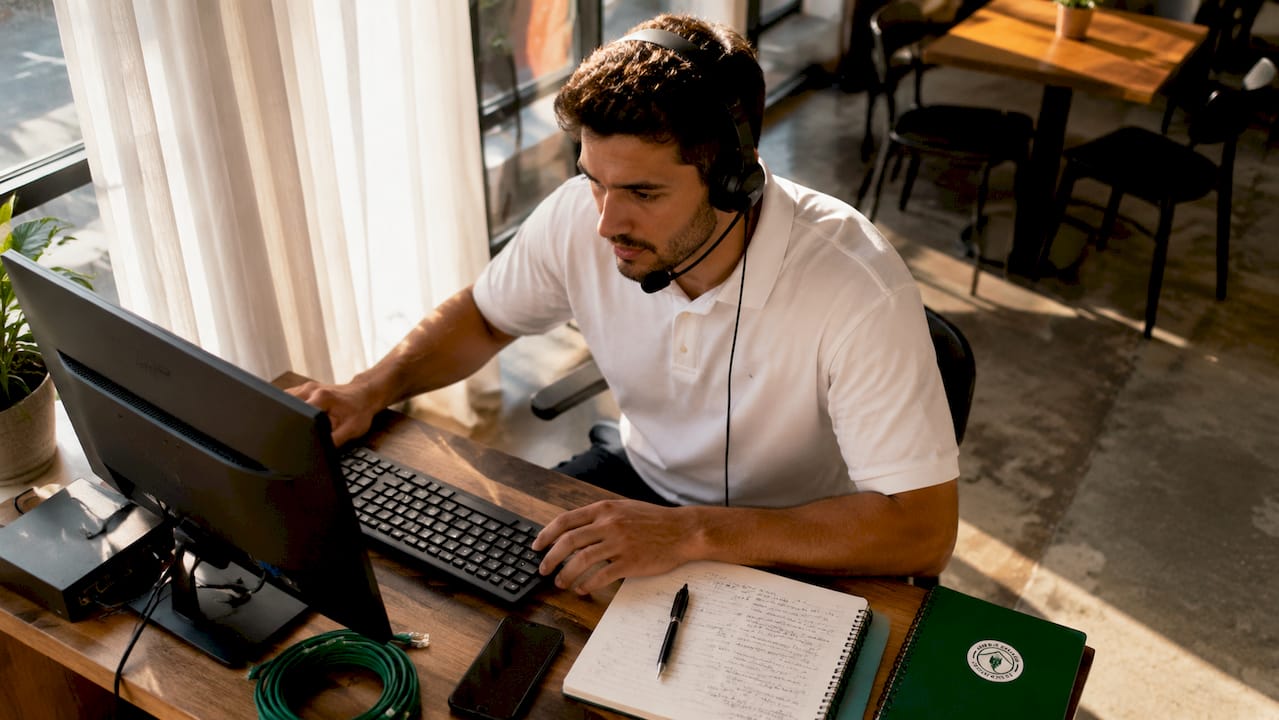 IT technician troubleshooting business computer