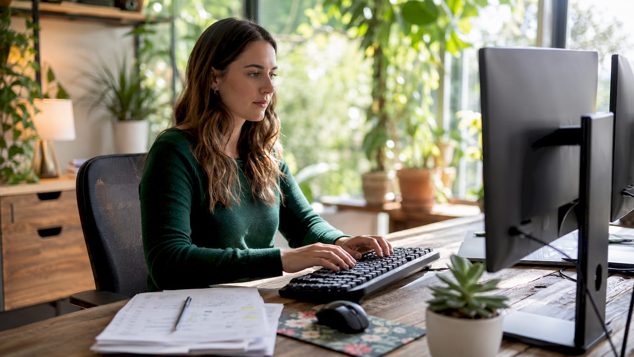 Hands typing on keyboard managing support tickets