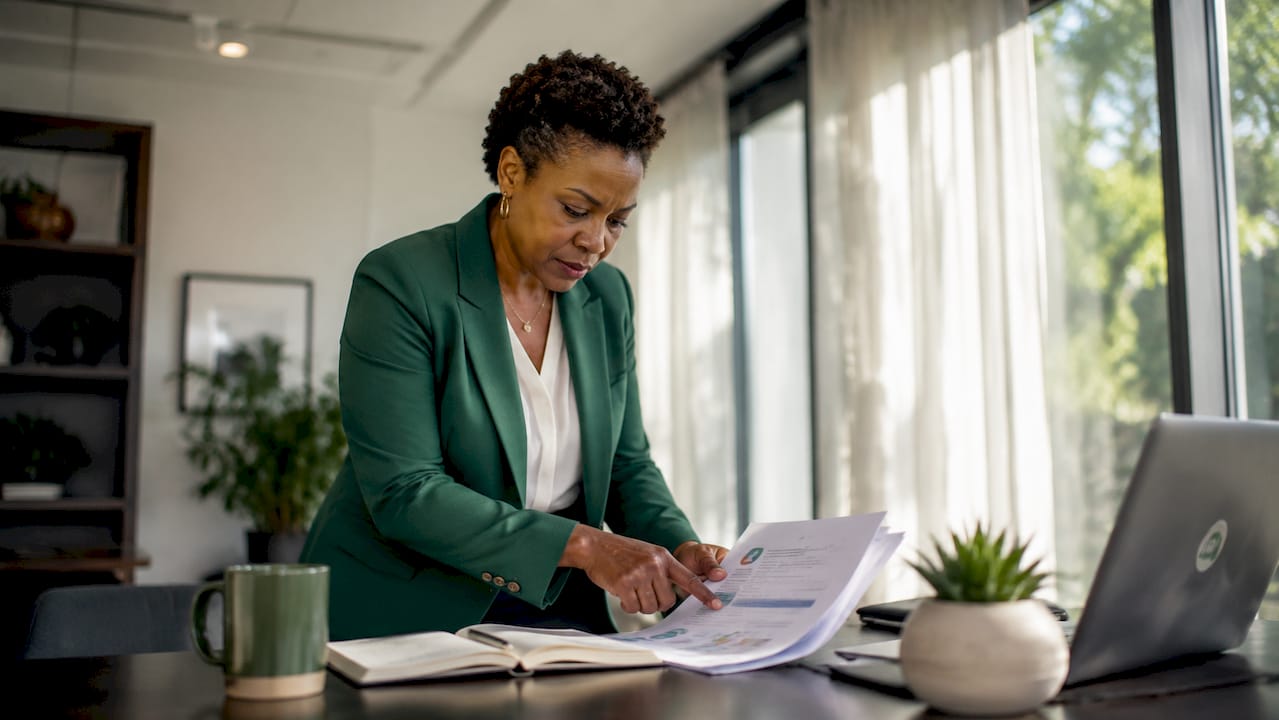 Leader reviewing business continuity plan in boardroom