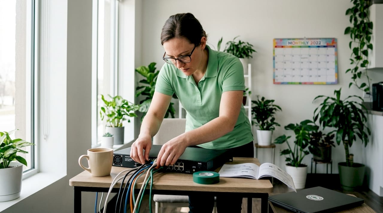 IT specialist configuring IDS in small clinic server room