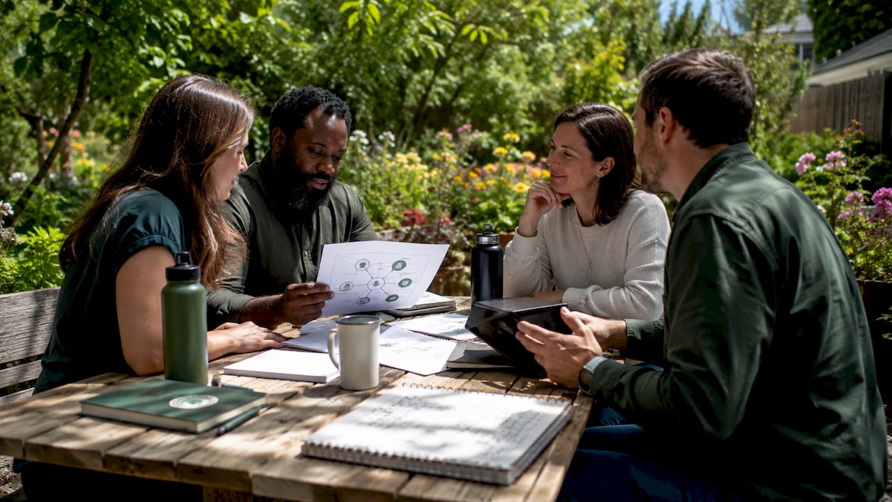 Nonprofit team discussing tech support plan