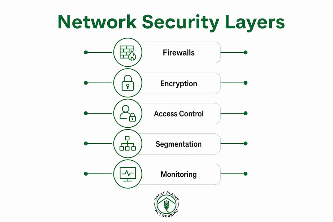 Infographic illustrating core network security components