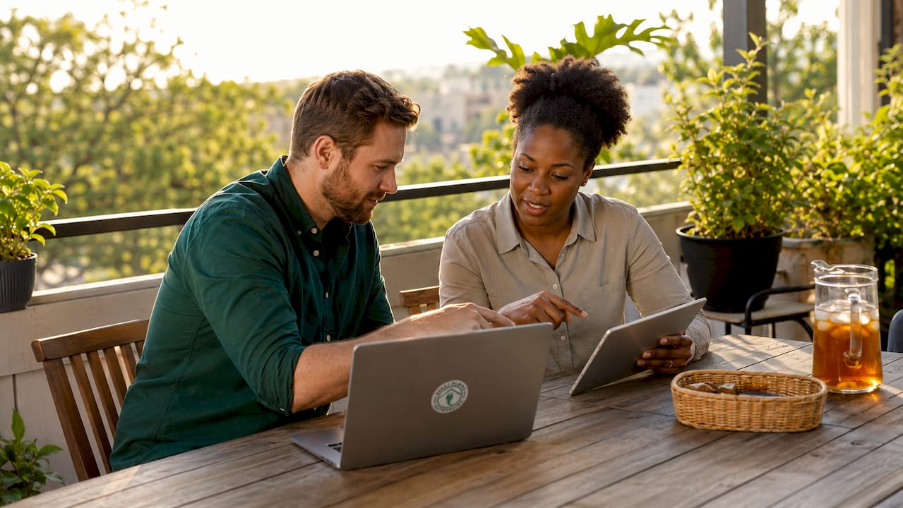 Two professionals collaborating on audit folder setup