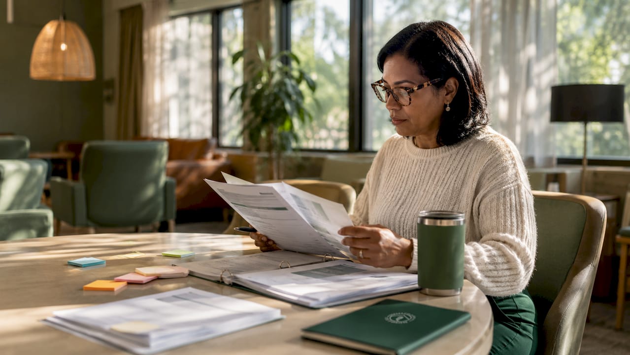 Woman reviewing nonprofit cybersecurity report