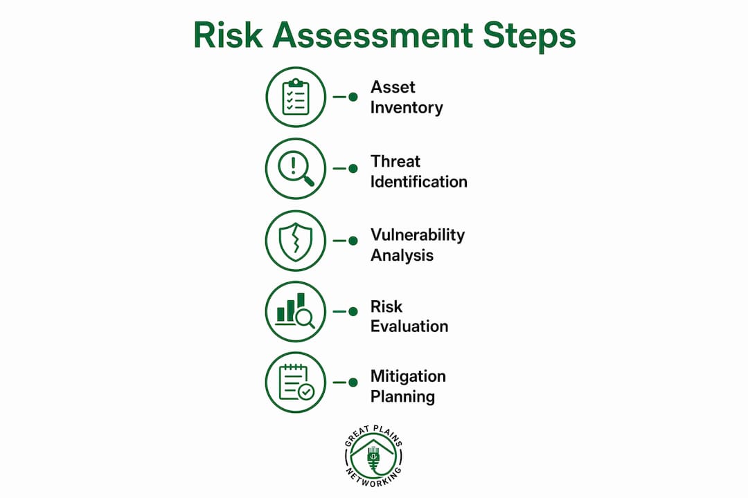 Infographic showing five key nonprofit cybersecurity risk assessment steps