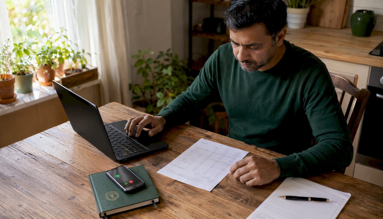 Hands typing to verify wire transfer email