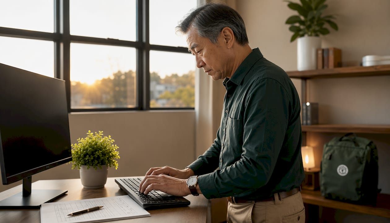 Hands typing with access checklist on desk