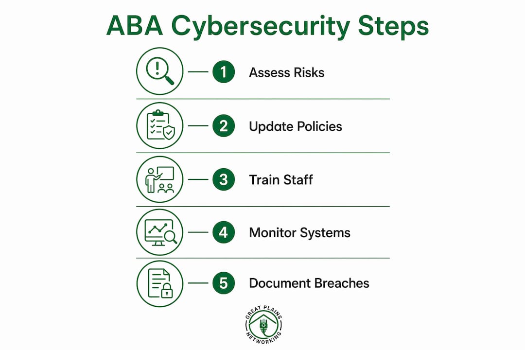 Infographic showing 5 key ABA cybersecurity steps