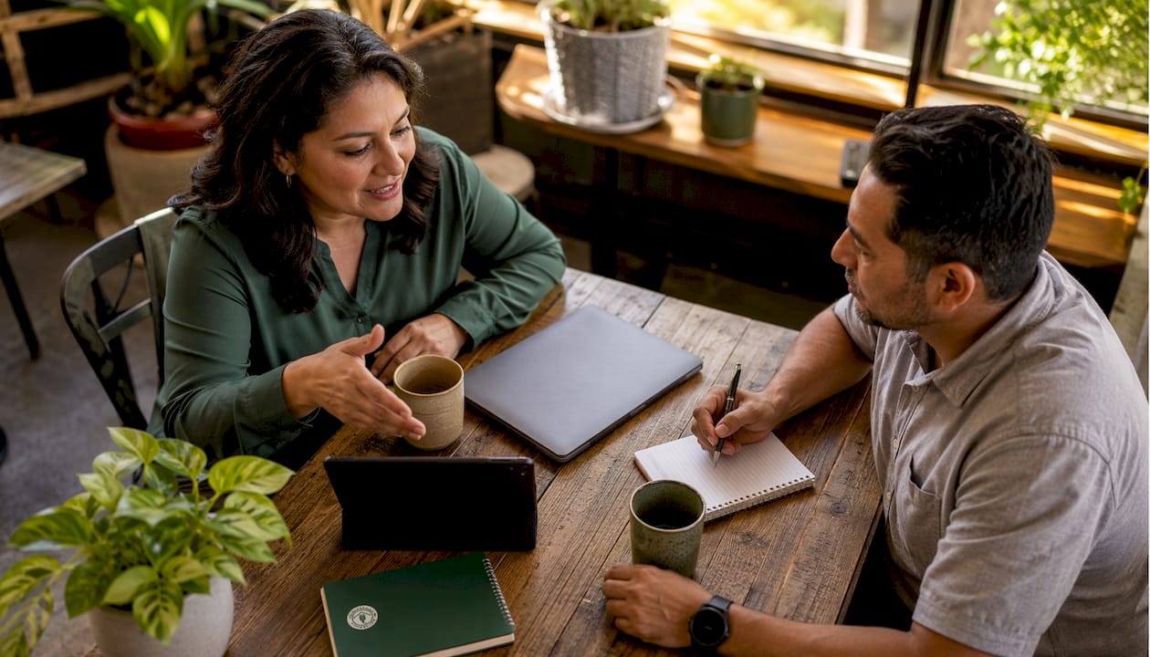 IT consultant advising small business owner
