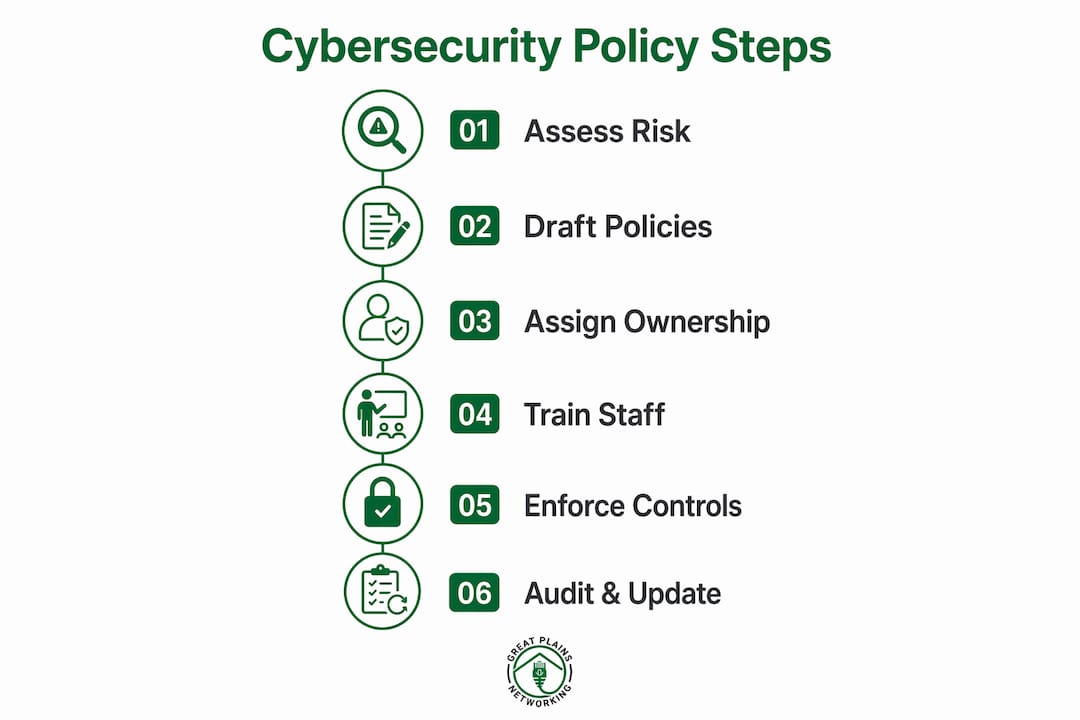 Infographic illustrating law firm cybersecurity policy steps