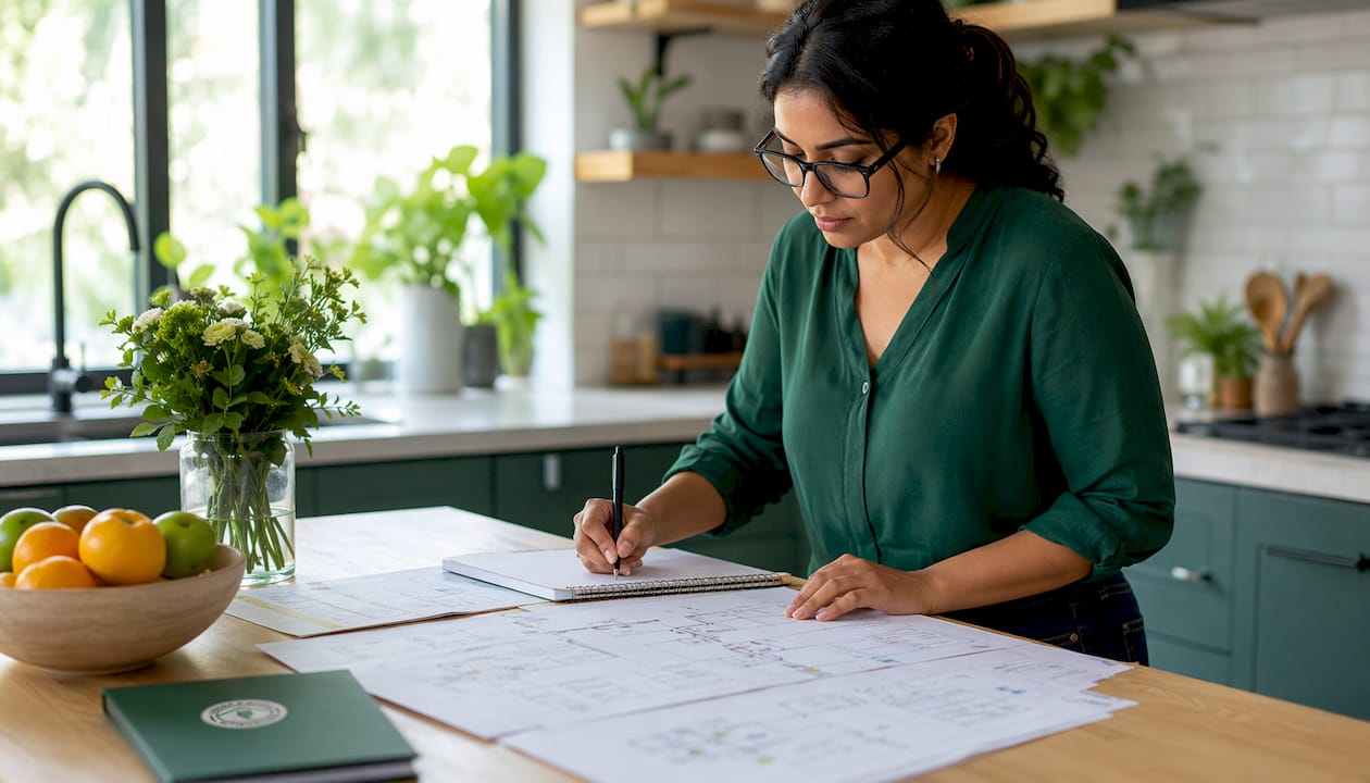 IT manager reviewing network diagrams at home office