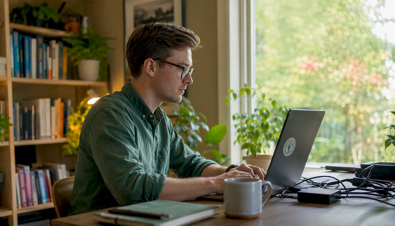 IT technician installing security software
