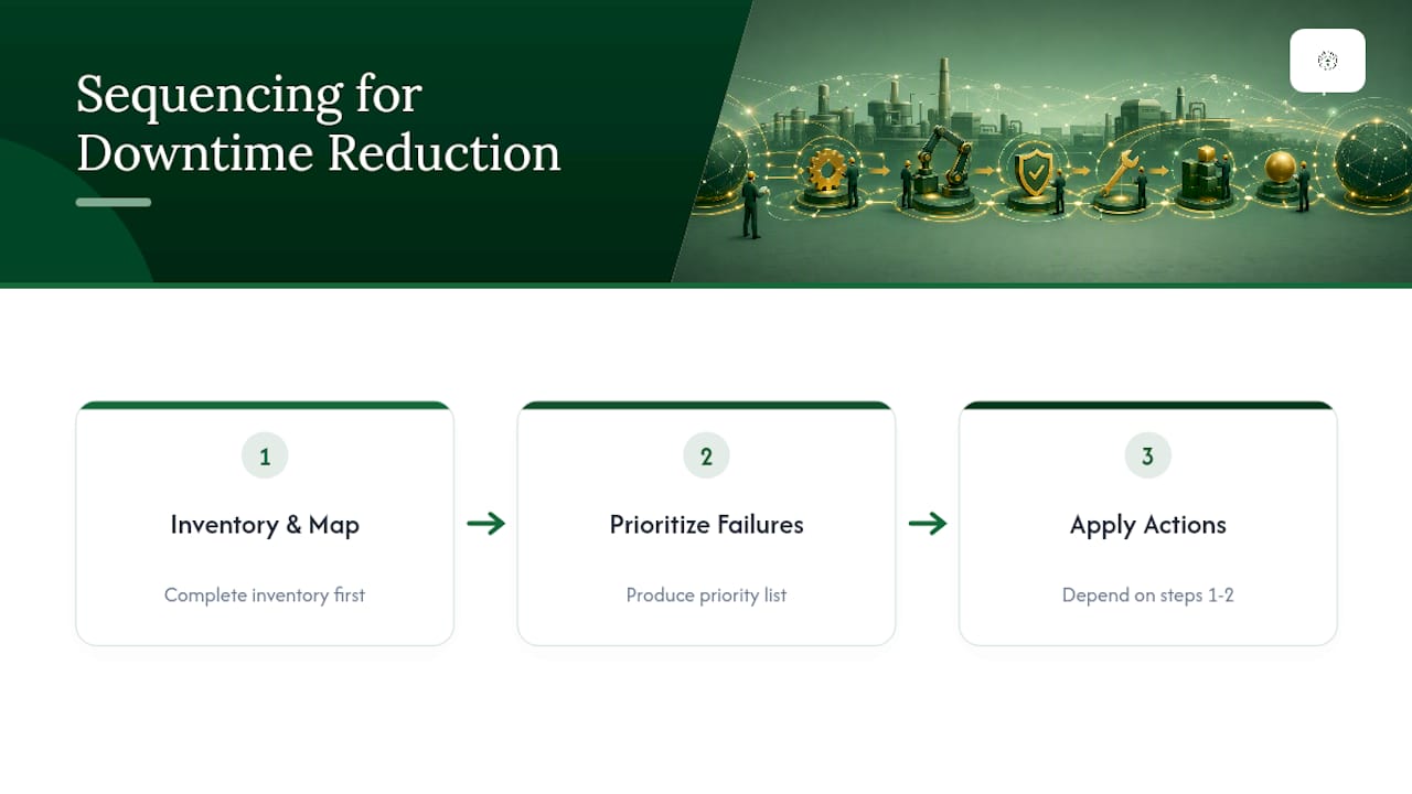 Diagram of 8 steps to reduce manufacturing network downtime