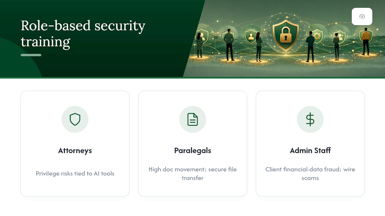Diagram of legal roles matched to cybersecurity training risks