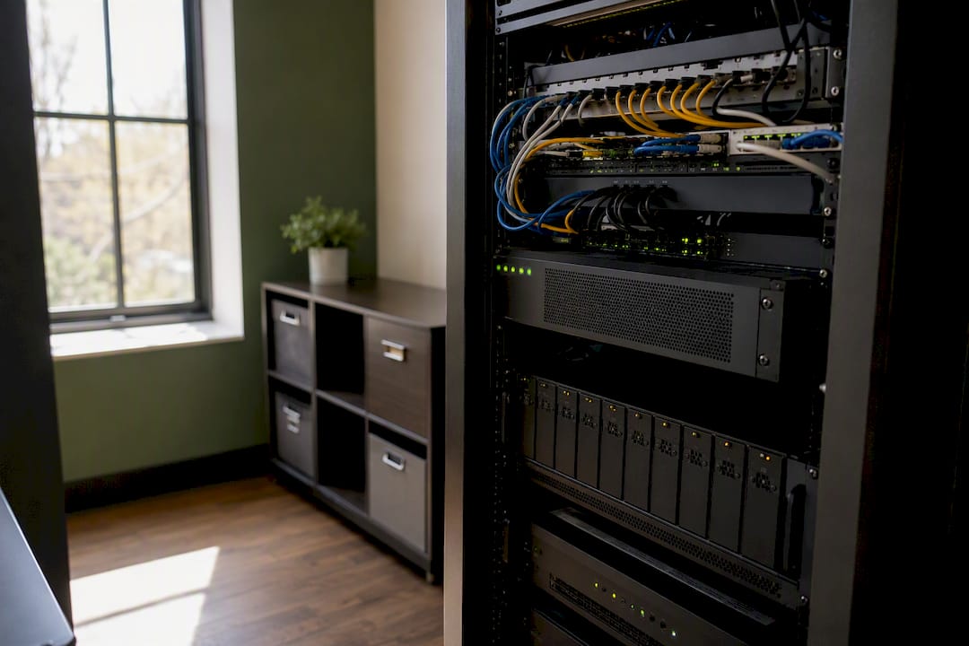 Storage monitoring device lights in server rack