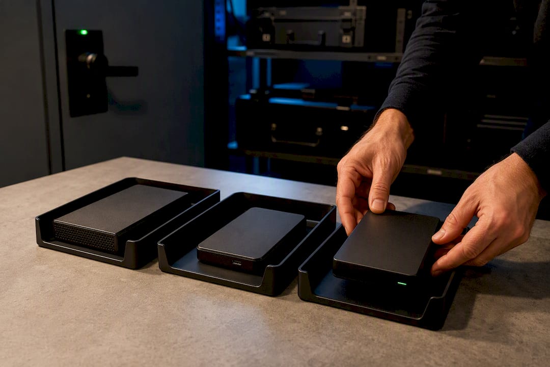 Backup storage devices arranged for redundancy