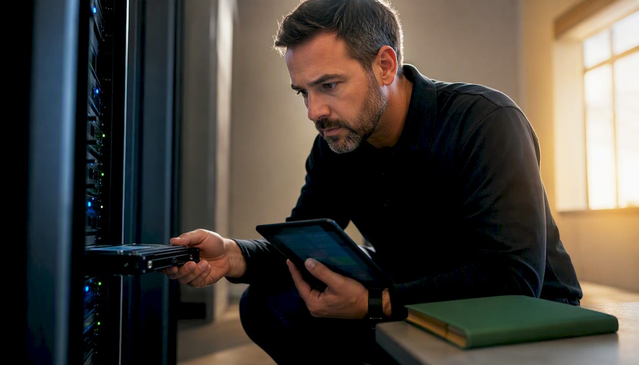 Technician verifying an isolated backup restore point