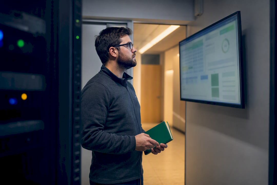 Healthcare IT administrator reviewing audit controls